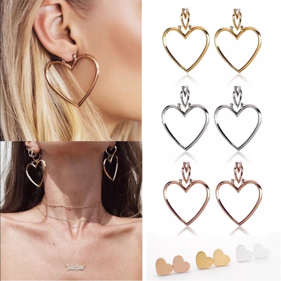 ✨Silver Double Heart Dangle Earrings✨ - Picture 2 of 8